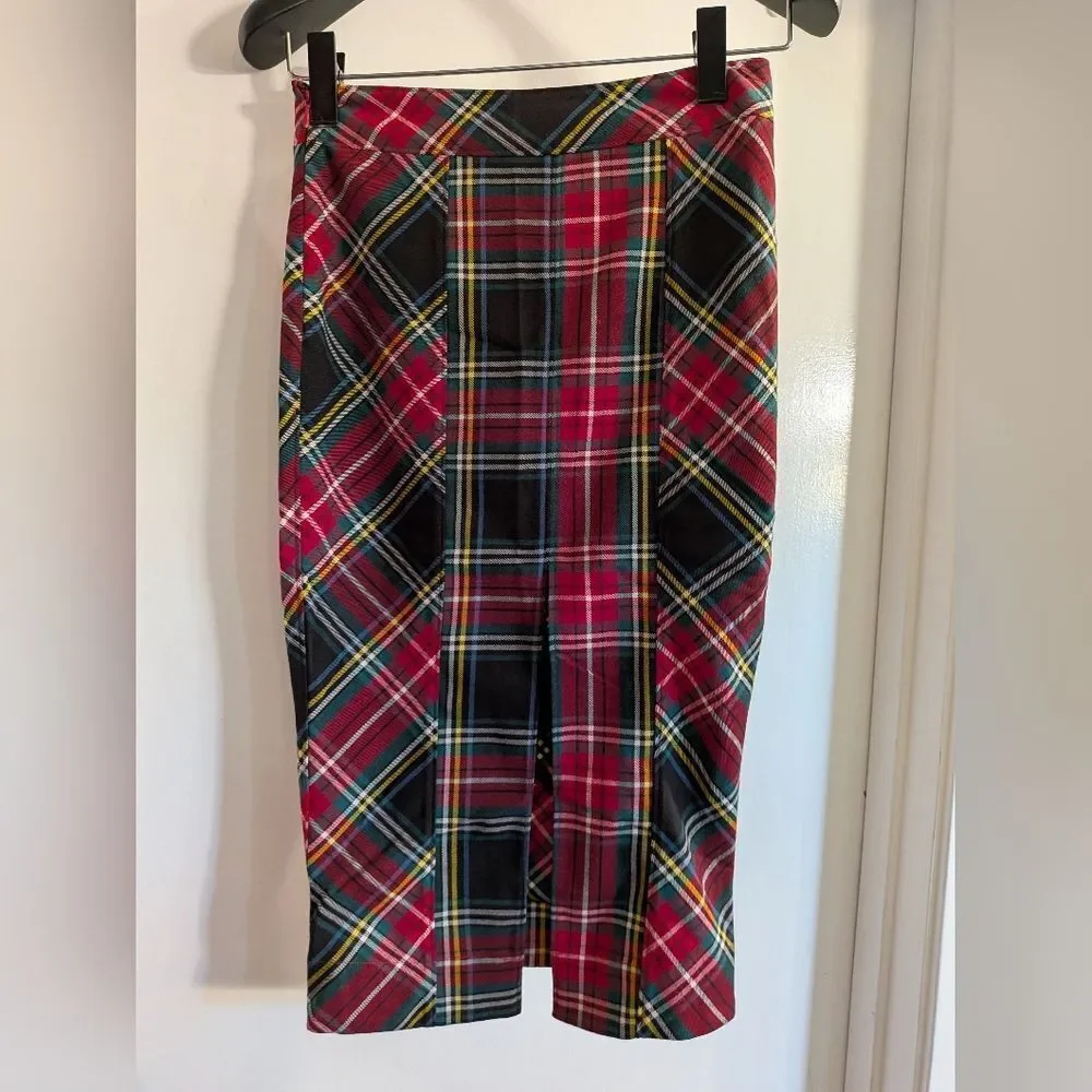 Free People Red Plaid Tartan Pencil Skirt